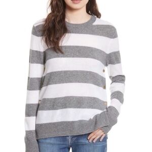 Equipment Jenny‎ Side Button Gray & White Stripe 100% Cashmere Sweater Size XS